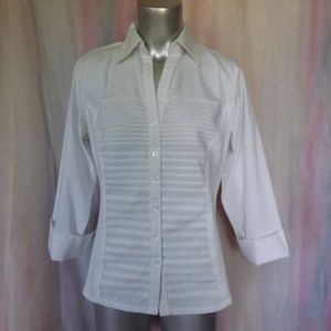 Tuxedo Style Button Down White Blouse